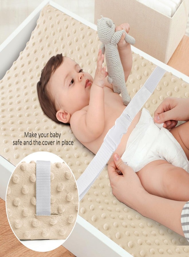 Susurration Changing Pad Covers 2Pack Minky Dots Plush Diaper Change Table Covers 33x17x7in Ultra Soft Changing Pad Sheets for Unisex Baby Girls Boys (Brown&Cream) - Image 5